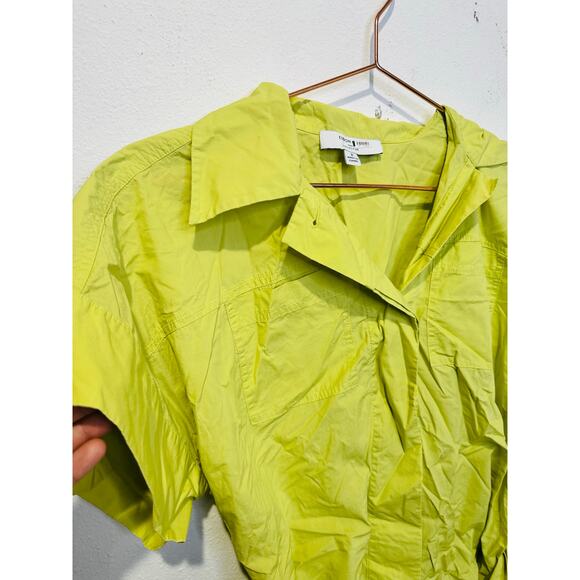 EUDON CHOI Women's Green Neon Belted Short Sleeve Collared Blouse Top Size 2 - Picture 4 of 13